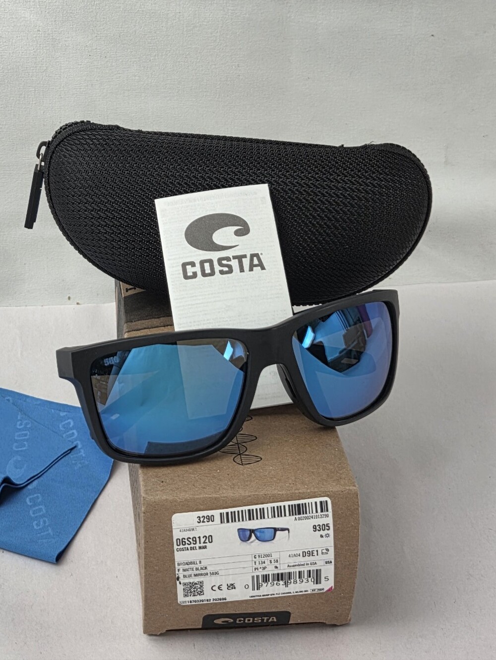 Costa Sunglasses Broadbill II 06S9120 912001 Matte Black with Blue Mirror 580G